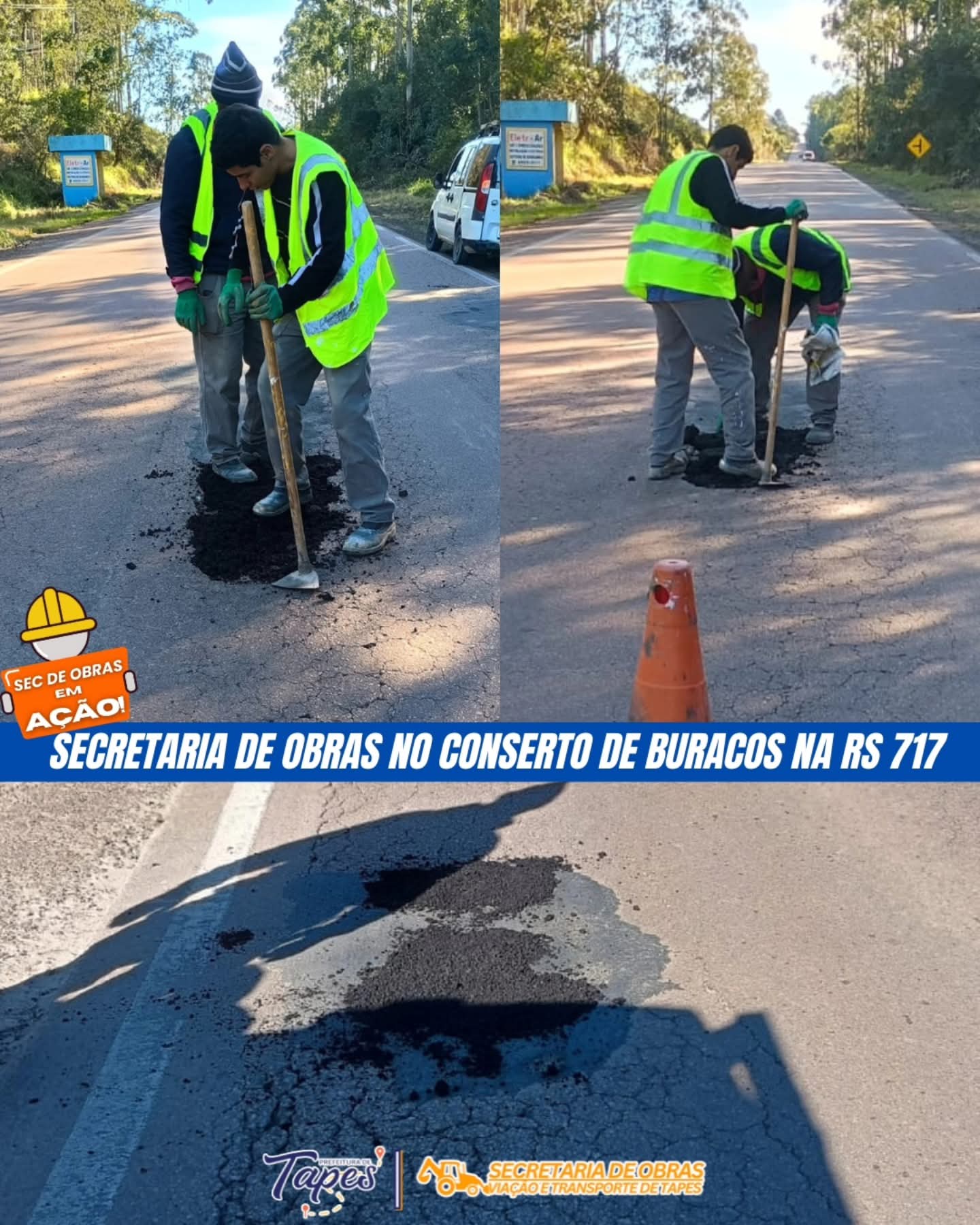 SECRETARIA DE OBRAS EM AÇÃO: MANUTENÇÃO NA RS-717 TRAZ MAIS SEGURANÇA NO ACESSO À TAPES